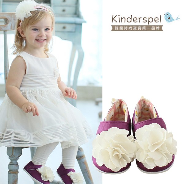 Kinderspel 輕柔細緻．棉花糖休閒學步鞋(紫紅蛋苞花-花朵)
