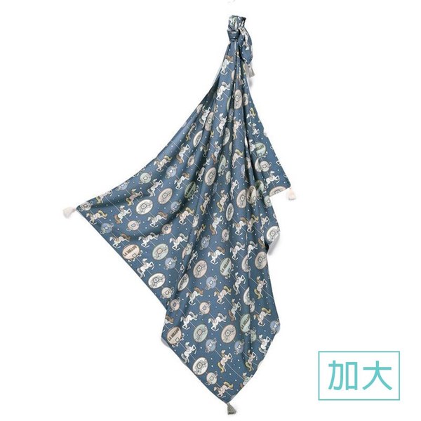 La Millou 包巾-竹纖涼感巾(加大)_140x110cm-旋轉小木馬(藍底)