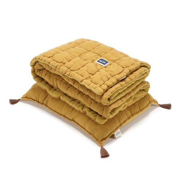 La Millou Biscuit 100%純棉_餅乾小童枕+紗布被套組-大地黃