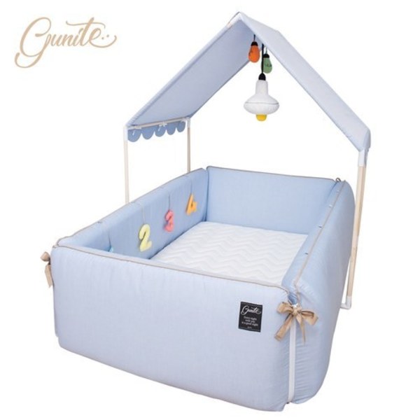 【原售價$13800】【gunite】落地式沙發嬰兒陪睡床0-6歲_屋頂全套組(丹麥藍)