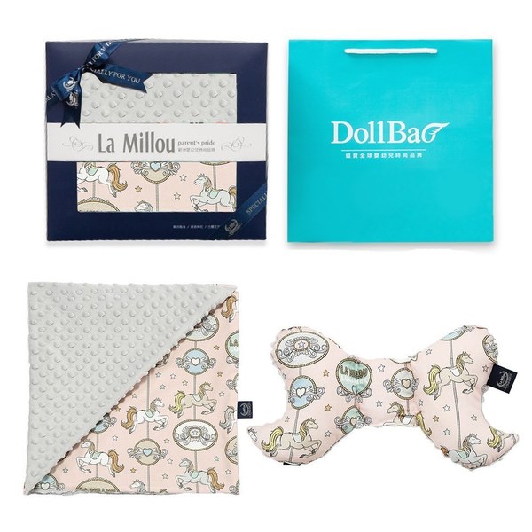 【彌月禮盒】La Millou 天使枕+單面巧柔豆豆毯(多款可選)-附禮盒包裝+送禮提袋