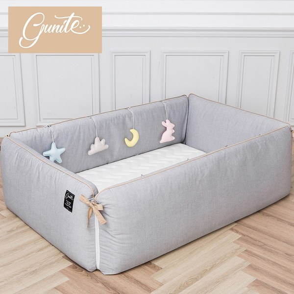 gunite落地式沙發嬰兒陪睡床0-6歲(床圍布套四件組)-北歐灰