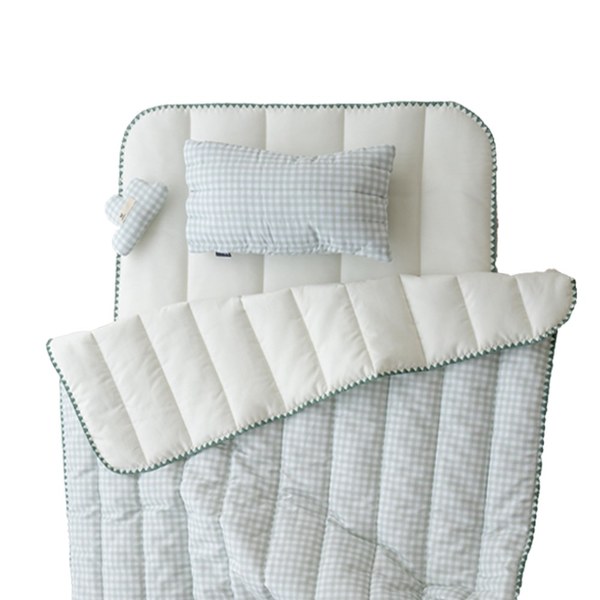 【韓國 lolbaby】超細纖維午睡毯枕墊3件組(格紋綠)