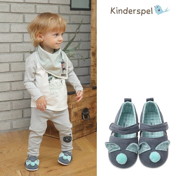 Kinderspel 輕柔細緻．郊遊趣休閒學步鞋(毛球藍)