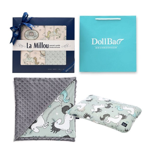 【彌月禮盒】La Millou單面巧柔豆豆毯+竹纖涼感小童枕(多款可選)-附禮盒包裝+送禮提袋