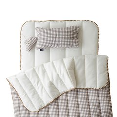 【韓國 lolbaby】超細纖維午睡毯枕墊3件組(格紋棕)
