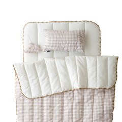 【韓國 lolbaby】超細纖維午睡毯枕墊3件組(格紋米)