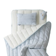 【韓國 lolbaby】超細纖維午睡毯枕墊3件組(格紋藍)